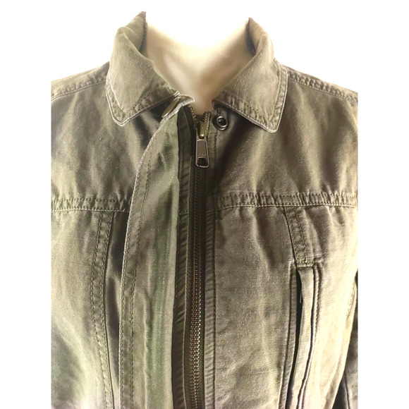 Loft Women's Sz Large Olive Green Jacket Zip Snap Utility Military Linen Blend - Picture 2 of 10